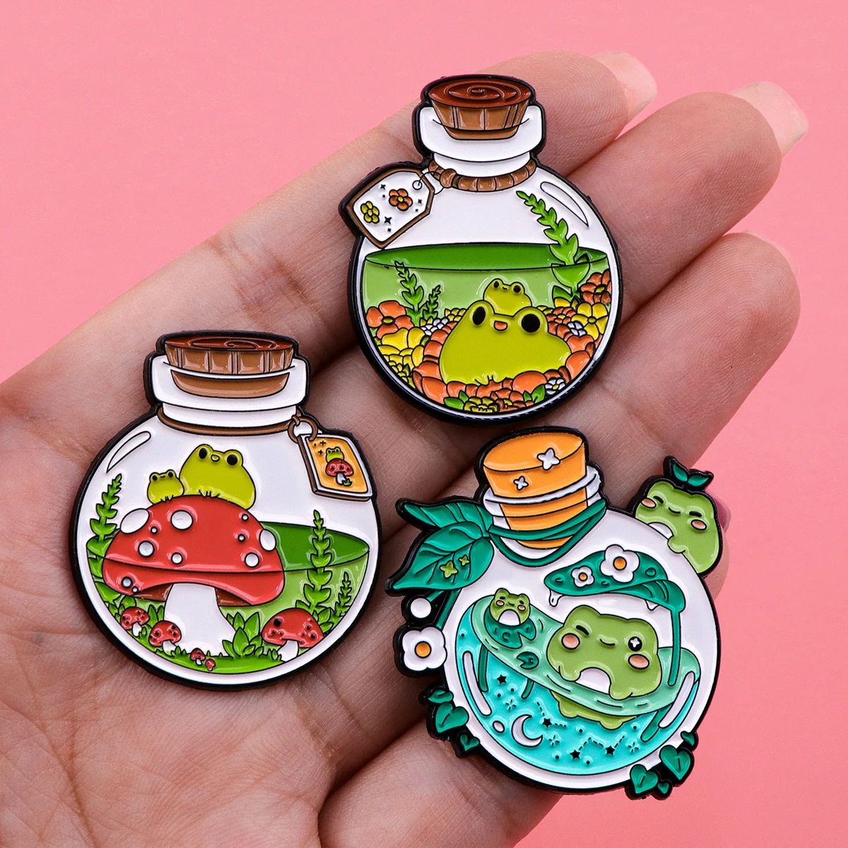 Cute Bottle Frog Dinosaur Enamel Pin Metal Brooches Badges Lapel Pins for Backpacks Fashion Jewelry Accessories Gifts