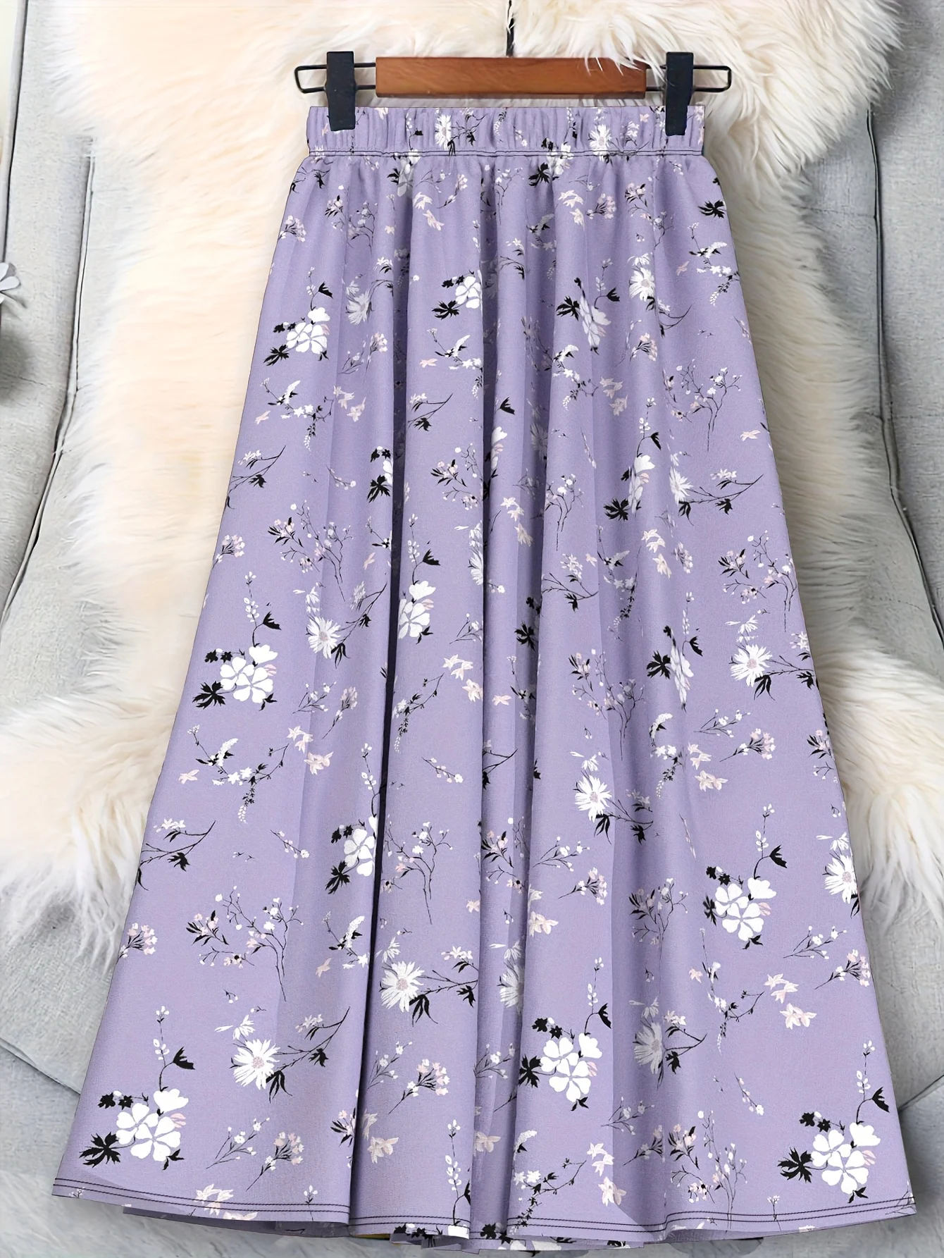 Luxy Trio Women'S Plus Size Floral Print A-Line Midi Skirt Flower Design, Flowy Vacation Style for All Seasons, Flowy Skirt