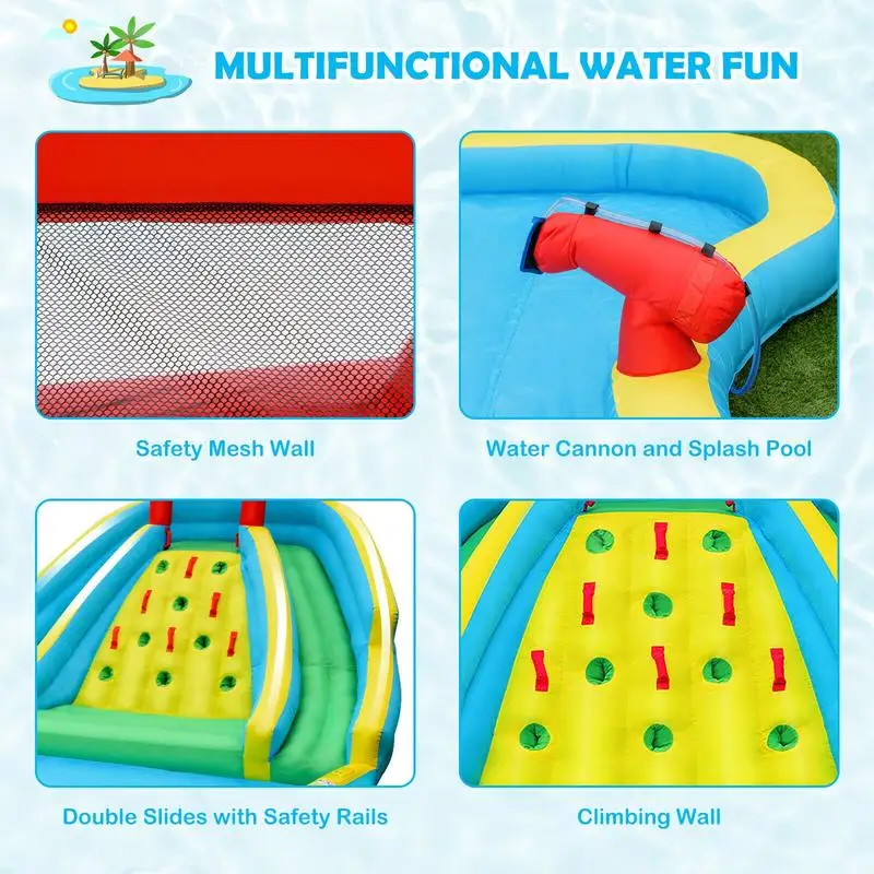 Inflatable Water Park Bounce House with Double Slide and Climbing Wall with 735W Blower view 8