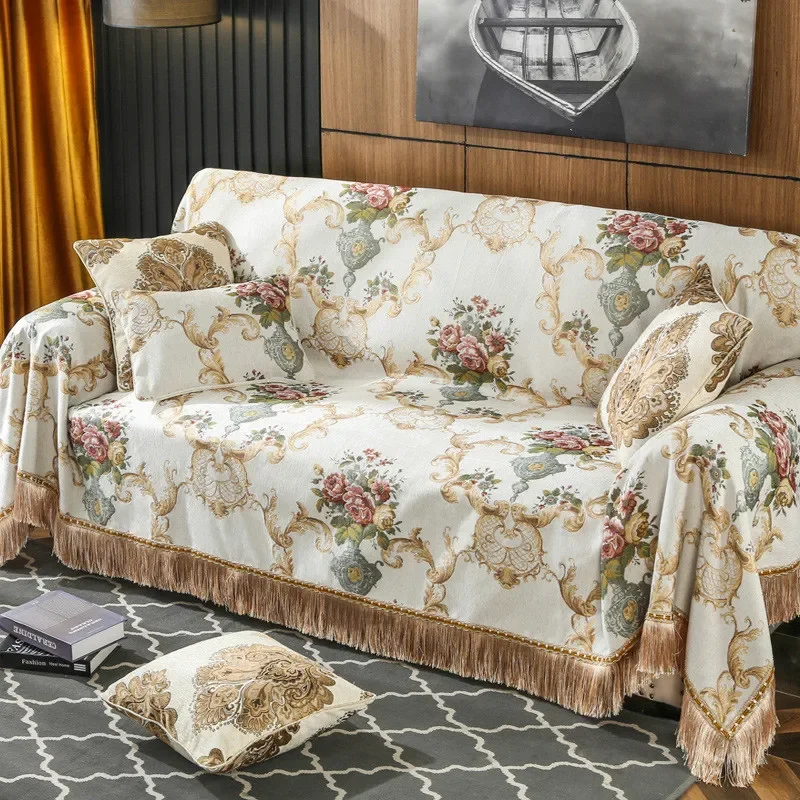Chenille Couch Sofa Covers for Living Room Floral Sectional Sofa Towel Throw European Recliner Slipcover for 3 or 4 Seaters Sofa