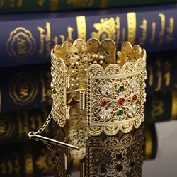 Moroccan Hollow Bracelet Arabian Rhinestone Cuff Bracelet Gold Color Bracelet Woman Bride Wedding Jewelry