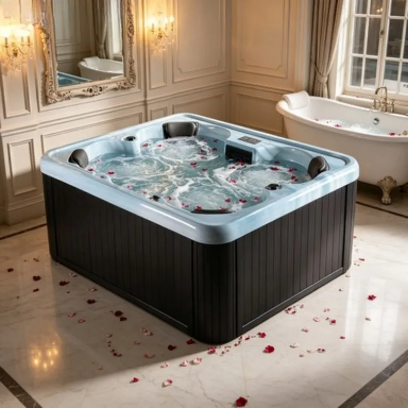 Acrylic Jacuzzi Outdoor Spa Hot Tub Whirlpool Massage Bathtub 6 Person Plug and Play Balboa Hot Tub with LED Lighting