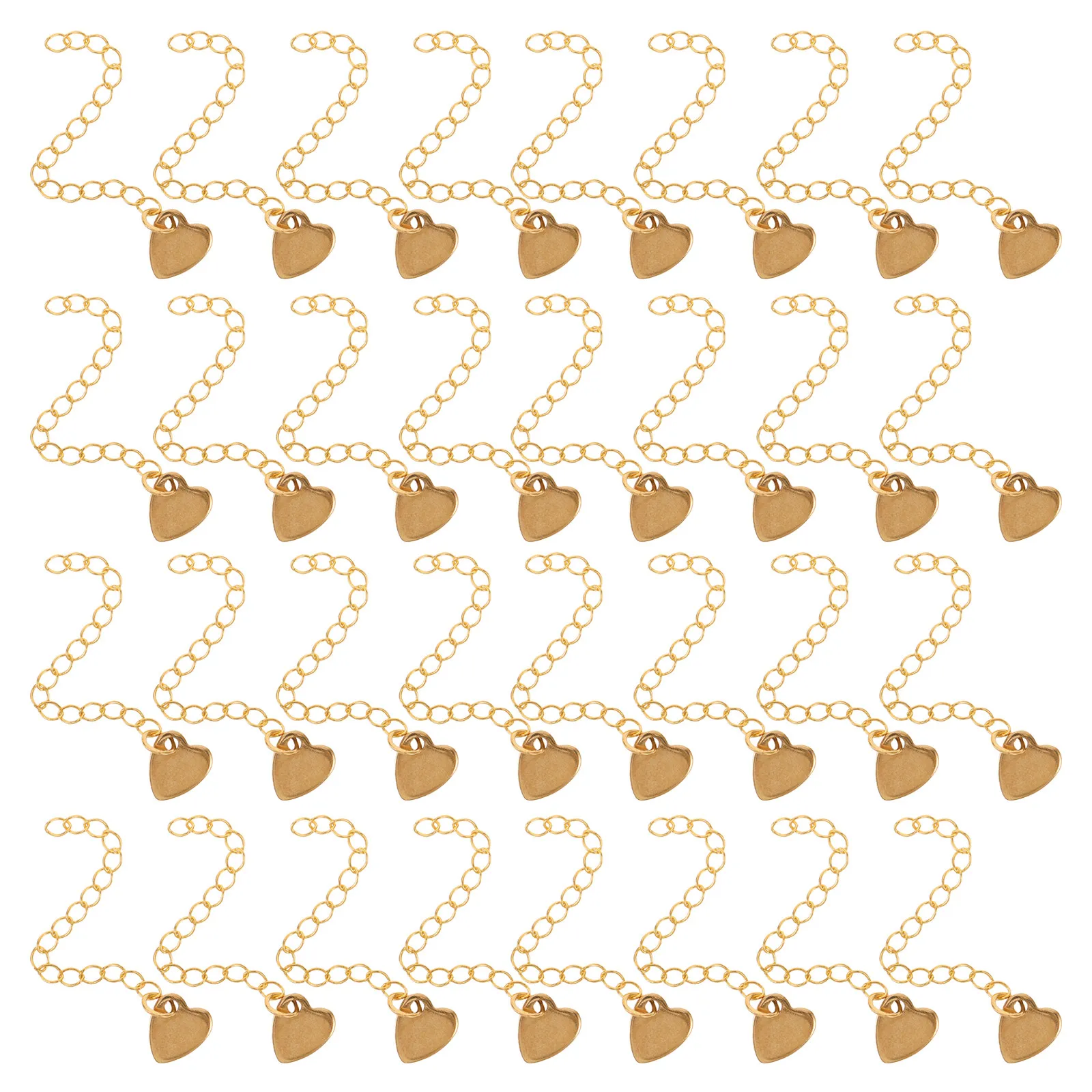 30pcs Heart Charm Necklace Extender 65Mm Stainless Steel Diy Jewelry Making Repair Chain For Bracelet Anklet Choker Extension