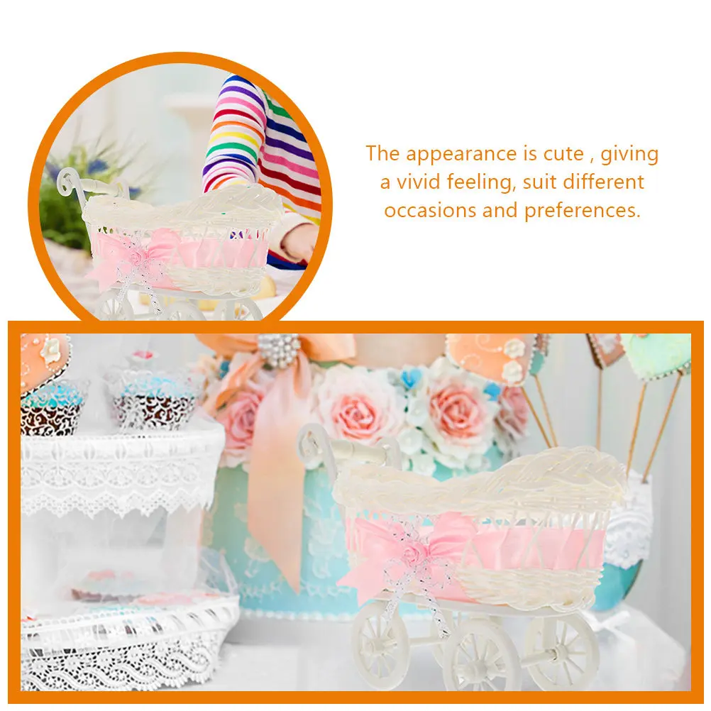 

2 шт. искусственные плетеные корзины в форме коляски для конфет, портативные плетеные корзины для хранения, свадебные корзины для цветов, декоративные корзины для вечеринок