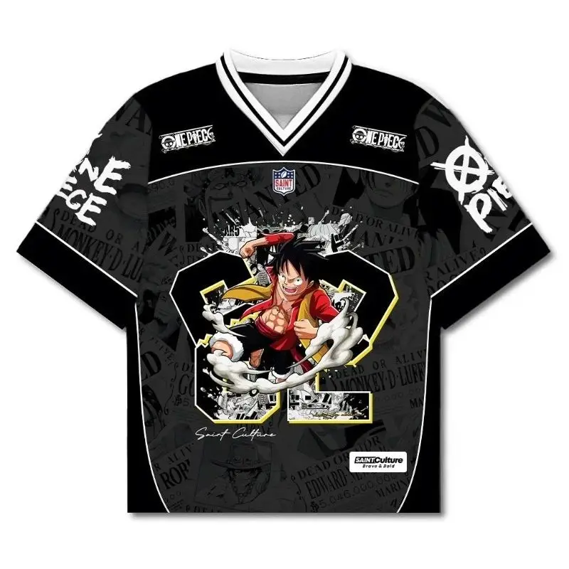 Bandai New Luffy Anime Printed Breathable Short Sleeve Sports T-shirt Neutral Casual Street Wear Quick Drying Family Matching