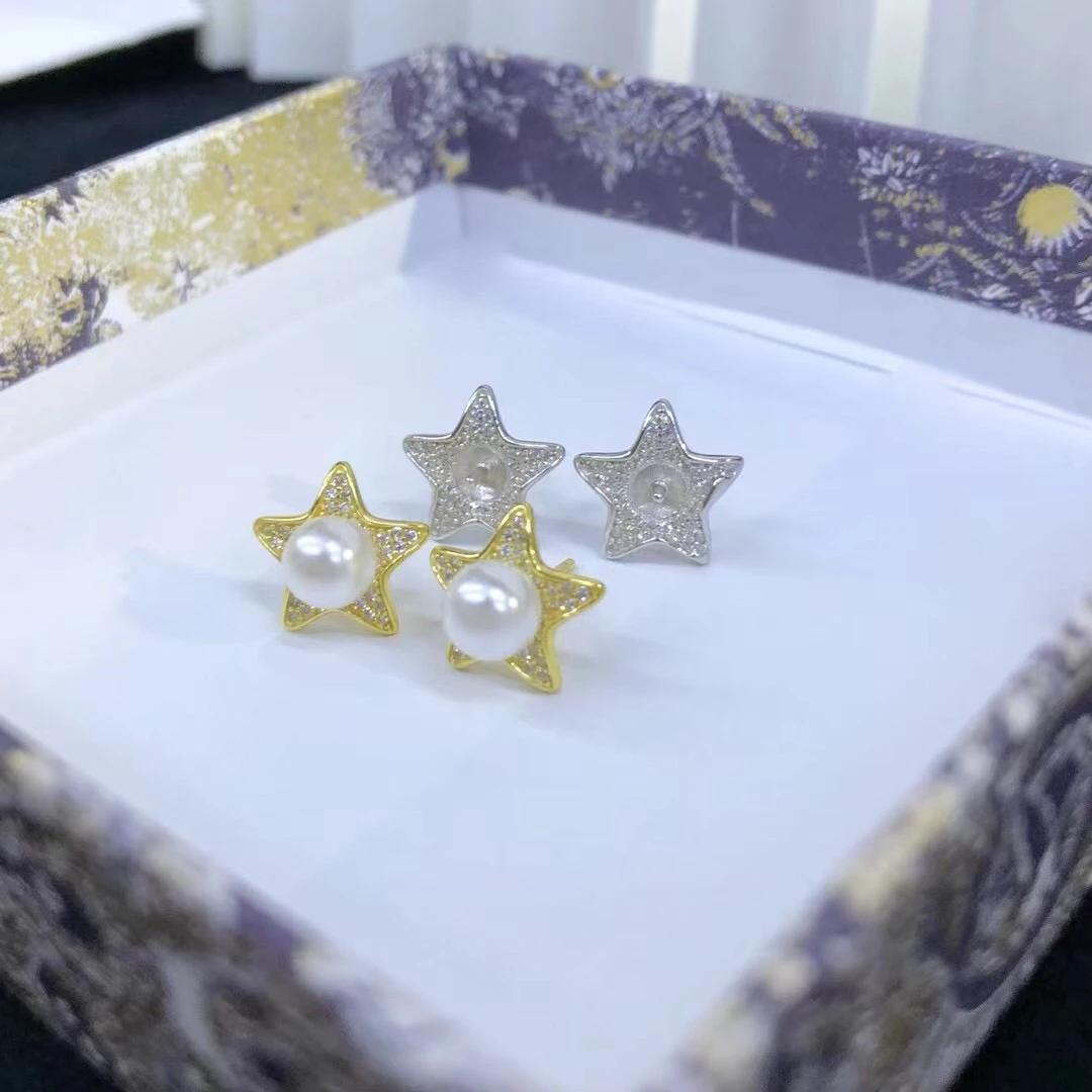 

Star Shape925 Sterling Silver Earrings Findings Settings Base Mountings Parts for Pearls Agate Crystal Stones Coral Beads Stones