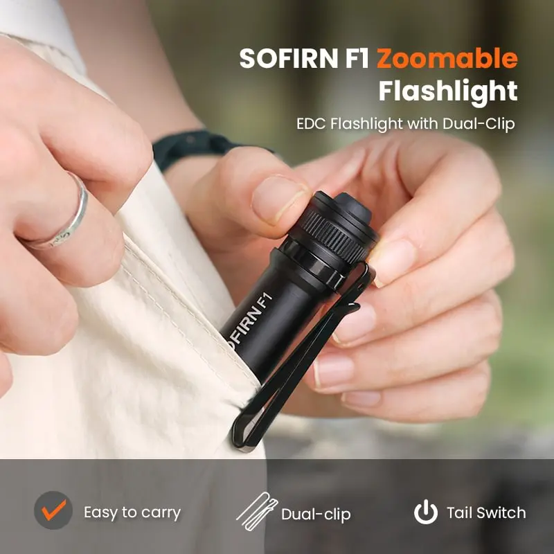 Imagem -04 - Nova Chegada Sofirn f1 Mini Penlight 800lm 14500 aa Zoomable Lanterna Led Usb c Recarregável 519a Lâmpada Tocha com Interruptor de Cauda