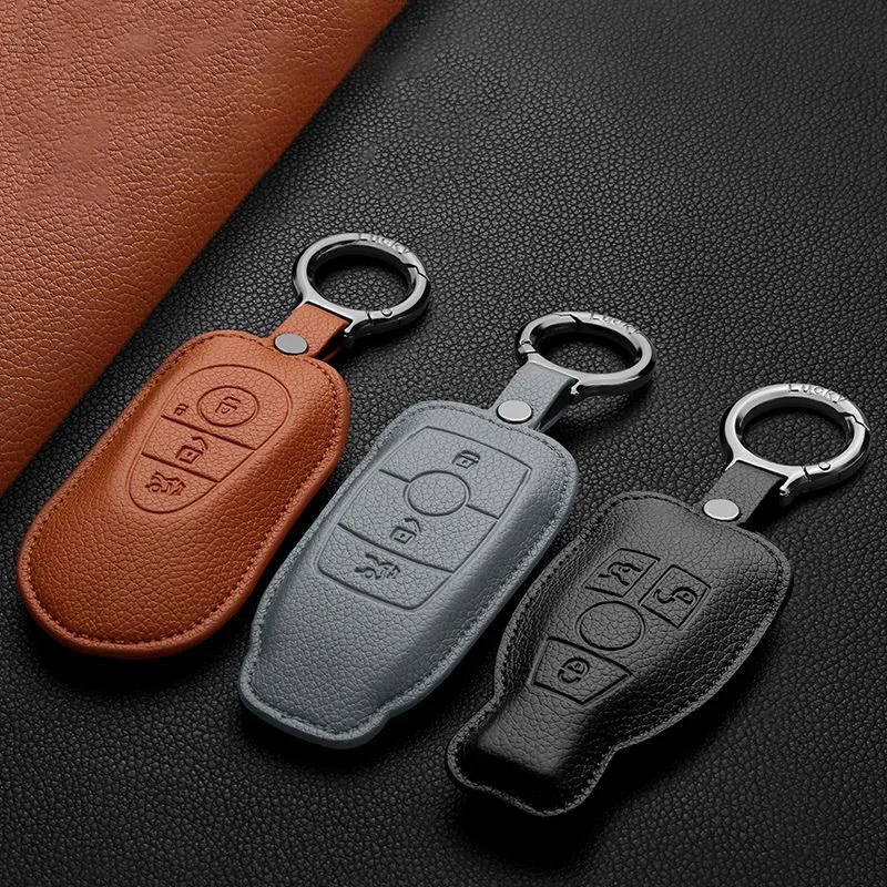 Leather Car Full Key Case Cover Shell For Mercedes Benz keycase C E A B S Class GLE GLA GLB GLC GLS AMG Auto Key Accessories