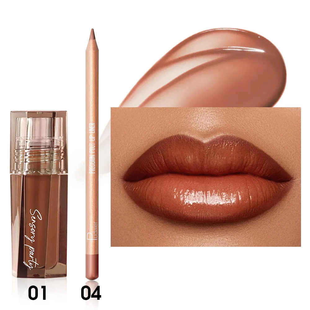 Combinazione di matite e lucidalabbra, tazza impermeabile, a lunga durata, antiaderente, effetto trucco perfetto, trucco labbra graduale