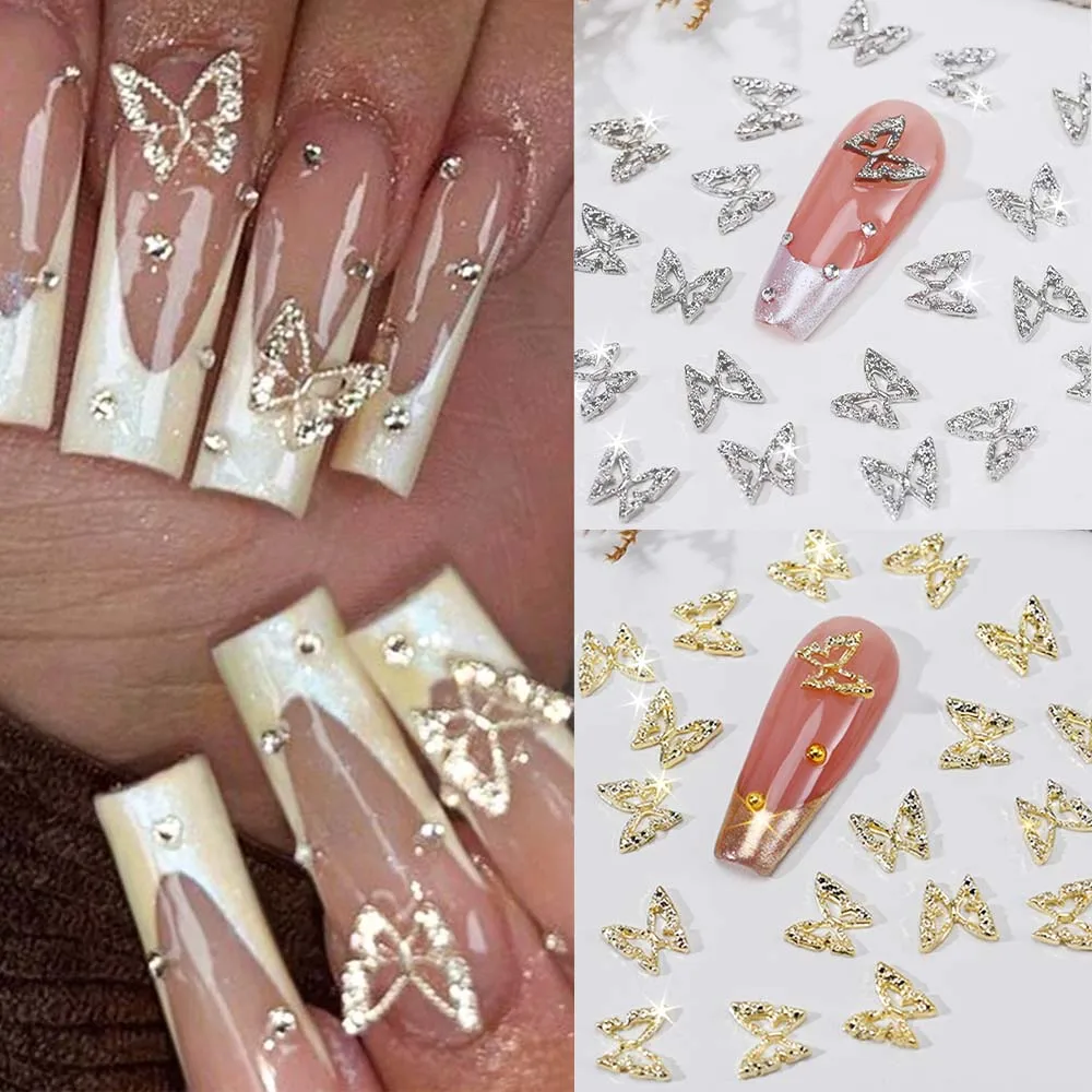 

20 шт. 3D изысканные полые стразы-бабочки, подвески для ногтей, роскошные золотые/серебряные бриллиантовые крылья, ювелирные изделия, аксессуары для украшения ногтей