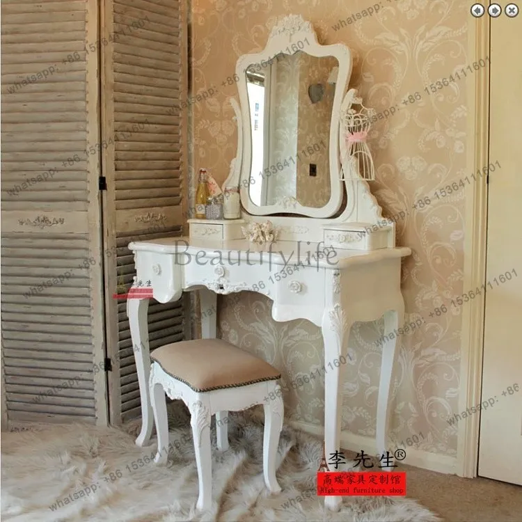 

French solid wood dressing table Neoclassical white Chinese dressing table