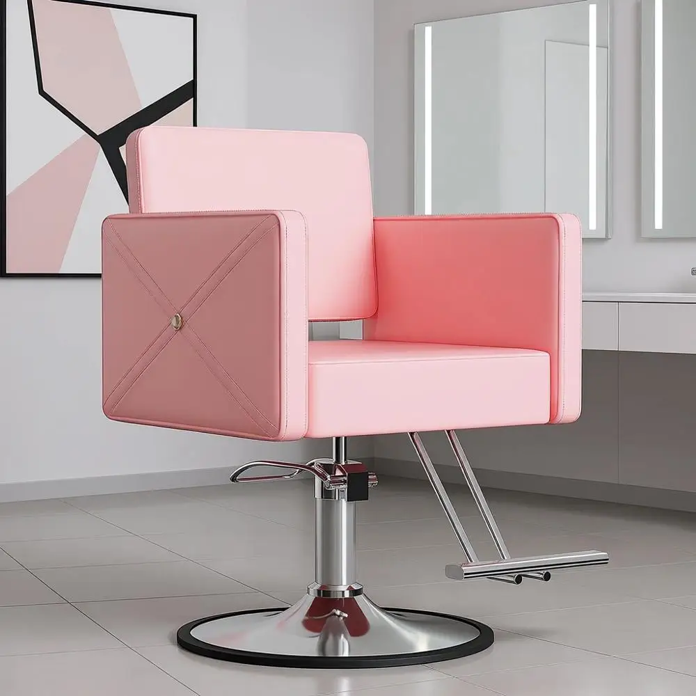 

Adjustable Hydraulic Swivel Salon Chair, Multi-Function Shampoo Seat, Pink