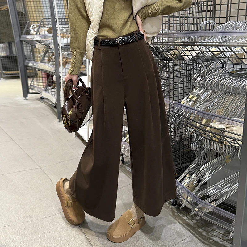 Ele الصوفية تسعة قطع السراويل النسائية الخريف الشتاء جديد Sle الرجعية المال الرياح الإفراط في الركبة التمهيد السراويل ضئيلة واسعة الساق السراويل المتوسطة