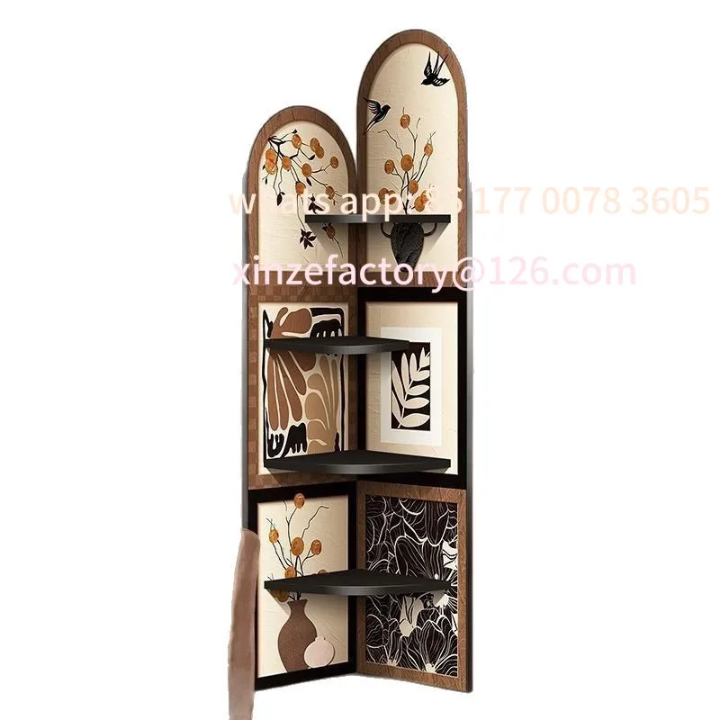 

Customizable Medieval style floor-to-ceiling ornament, next to the TV cabinet in the living room, corner cabinet, retro shelf.