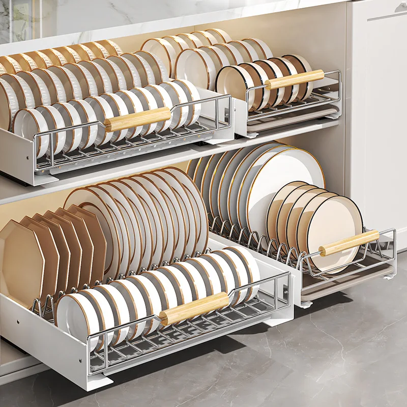 

Kitchen cabinet inner shelf, drawer type pull basket, pull bowl, plate and saucer storage rack, stainless steel drain bowl rack