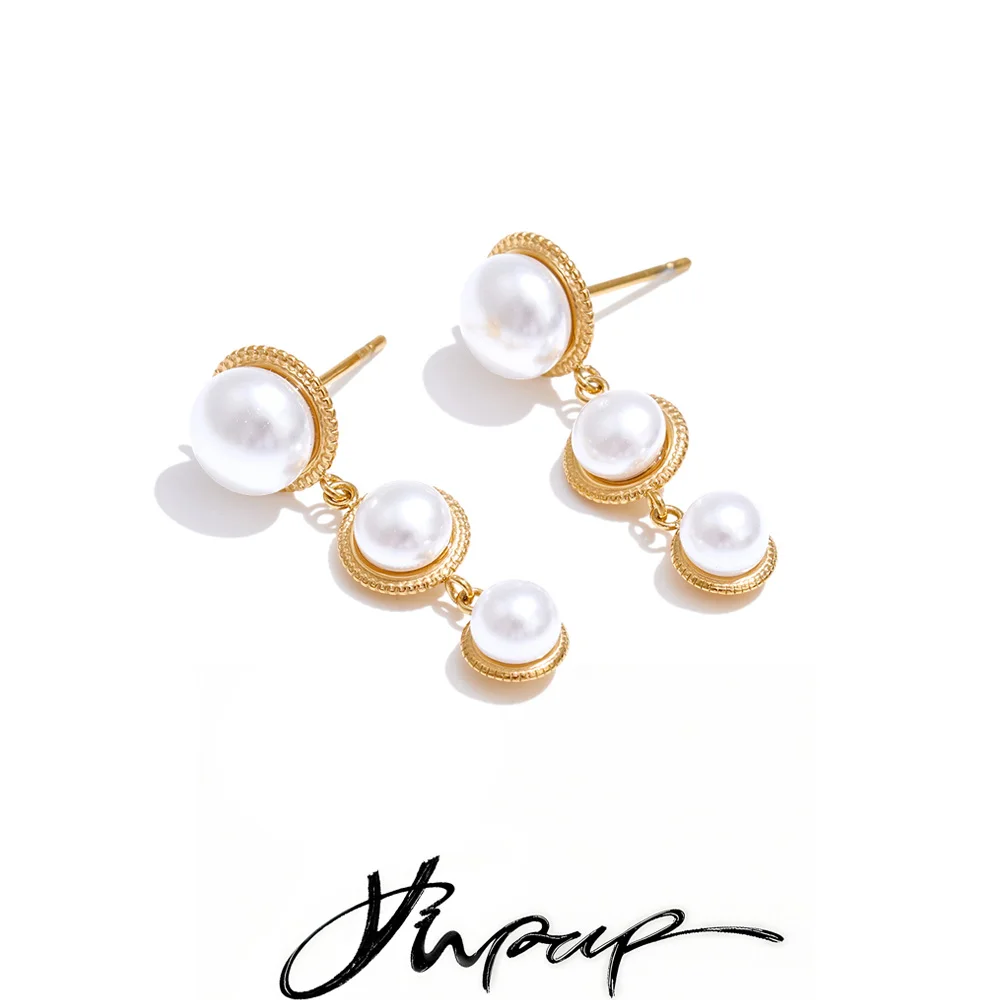 Yhpup Fashion Stainless Steel Imitation Pearls Small Drop Dangle Earrings Daily Wear Korean Popular Elegance Chic Jewelry Gift