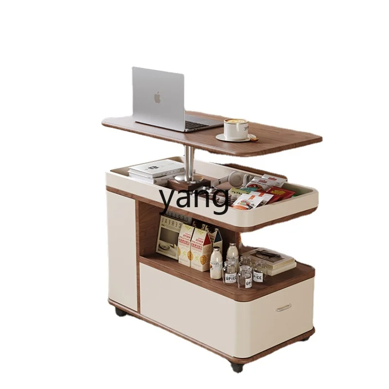 Yjq Simple Modern Lifting Side Table Movable Sofa Side Cabinet Mini Creative Bedside Table with Wheels