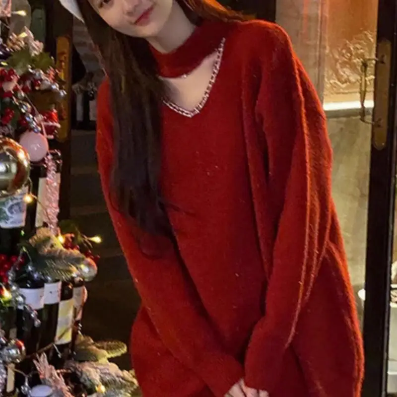 

Hot New Winter Fashion Versatile Christmas Western Style Women Knitted Sweater with Lazy Design Sense Nichemid Lengthsweatertops