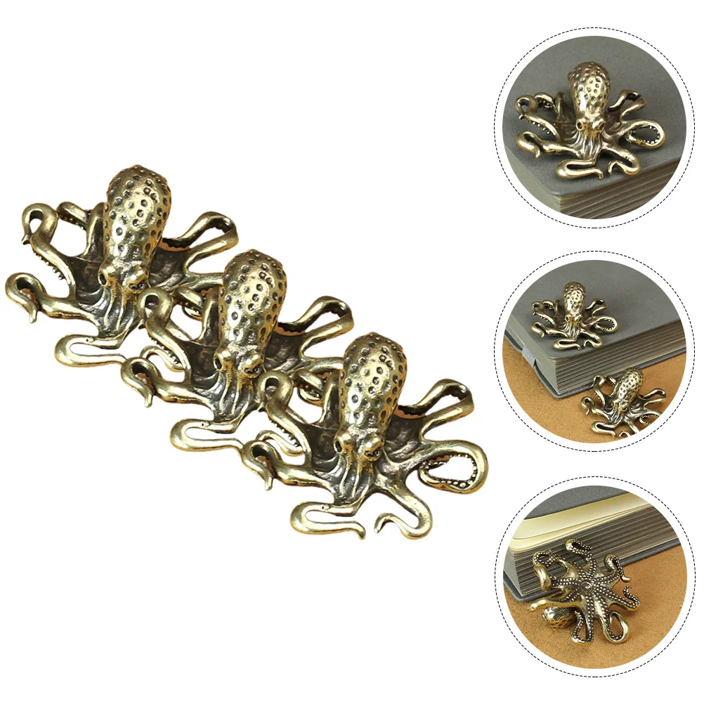 

3Pcs Copper Octopus Tea Pet Brass Desktop Decor for Home Office Table Animal Ornament Small Cabinet Decoration
