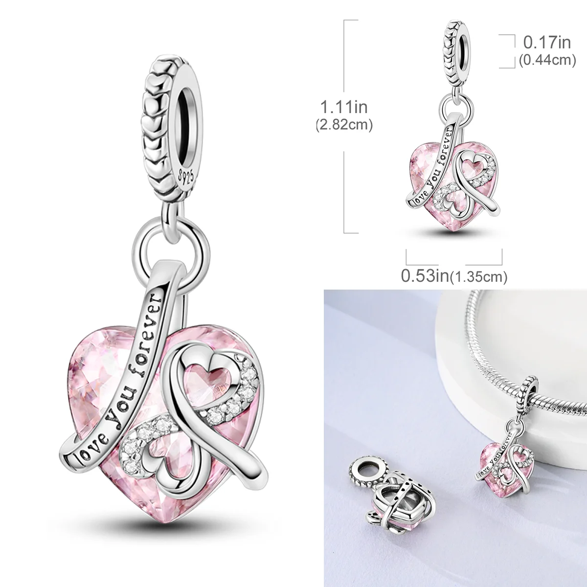 925 Sterling Silver Pink Love Charms Bead CZ Zircon Infinity Symbol Dangle Fit Original Bracelet DIY Women Jewelry Gift