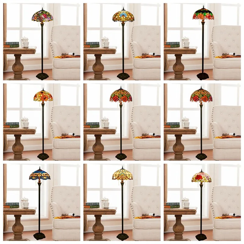 Stained glass living room dining room bedroom floor lamp American retro tea room bar glazed standing lamp