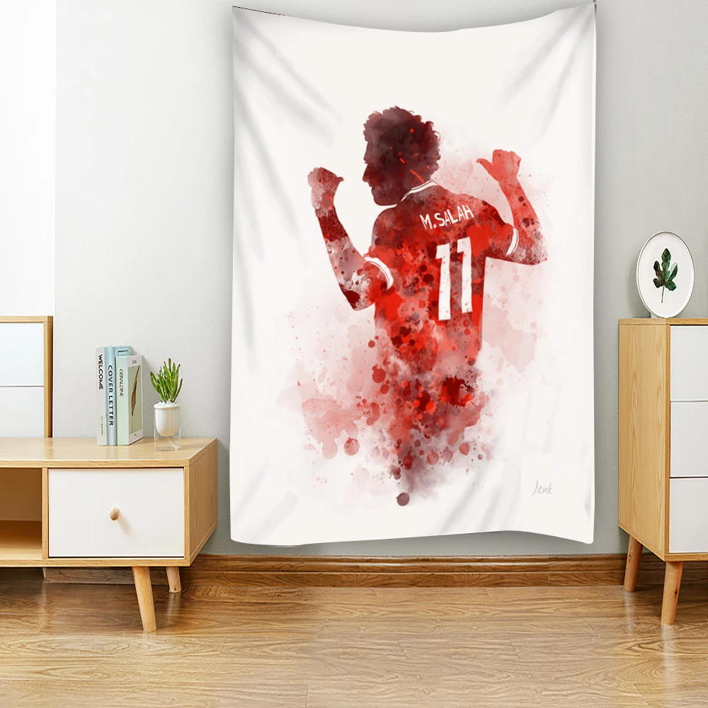 Football players run passionately on the green field and share the joy of football with fans. Background decoration tapestry