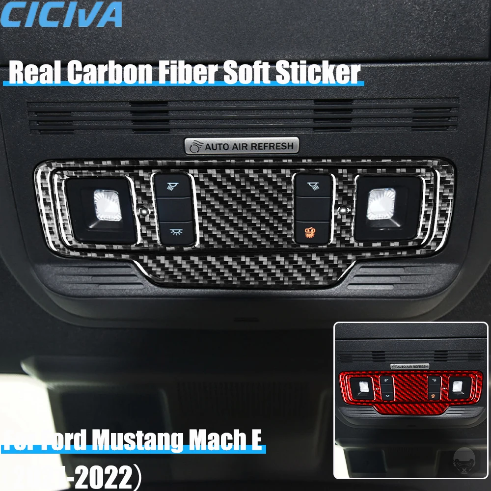 

Real Carbon Fiber Car Accessories Reading Light Button Decorative Trim Cover Soft Sticker For Ford Mustang Mach E 2021 2022
