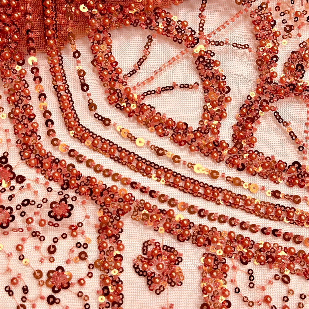 

Floral Embroidery Sequins Tube Beads Tulle Mesh Lace Fabric High Quality French Net Lace For Wedding Bridal Dress Sewing 5 yard