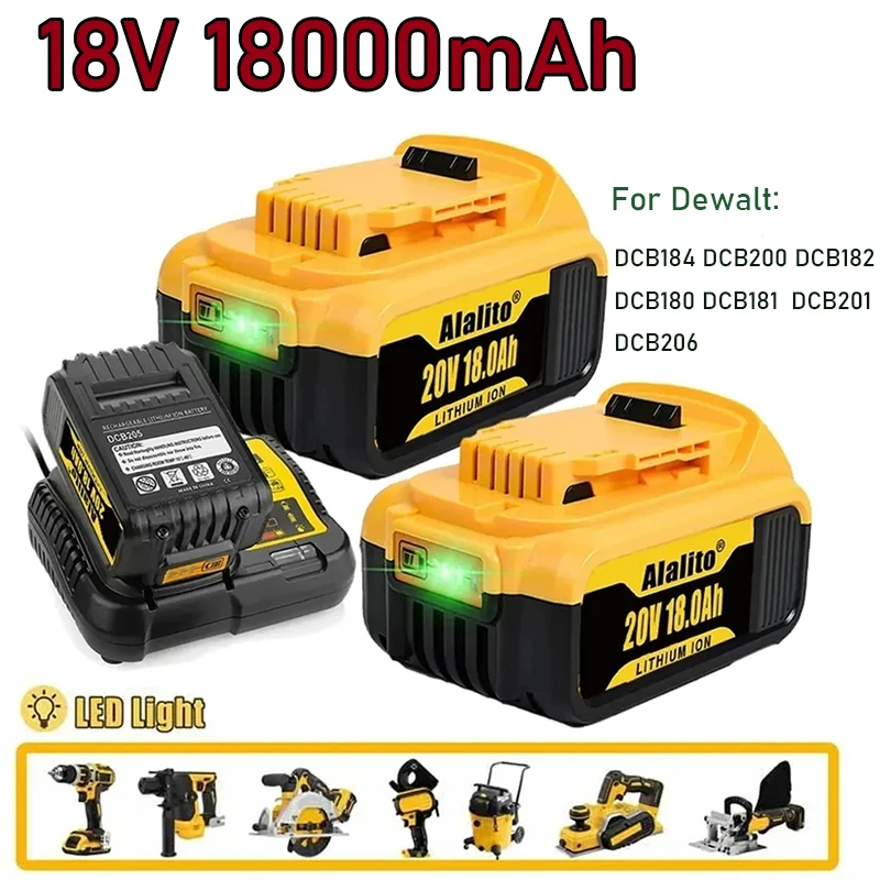 

Original DCB200 20V 18000mAh Lithium Replacement Battery For Dewalt 18V DCB184 DCB200 DCB182 DCB180 DCB181 DCB182 DCB201 DCB206