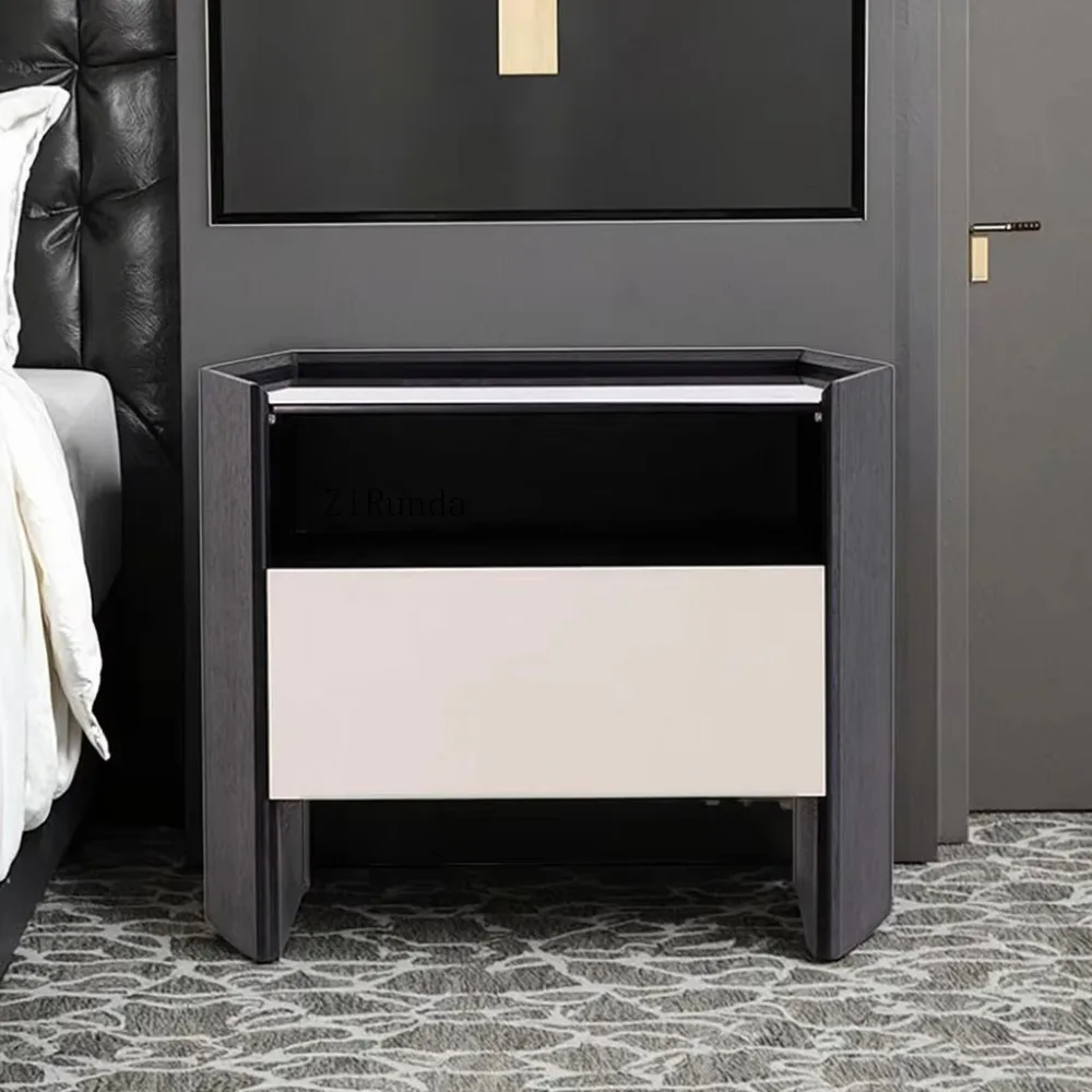 طاولة غرفة ذكية حديثة وبسيطة، وطاولة بجانب السرير خشبية، وطاولة بجانب السرير مع أدراج