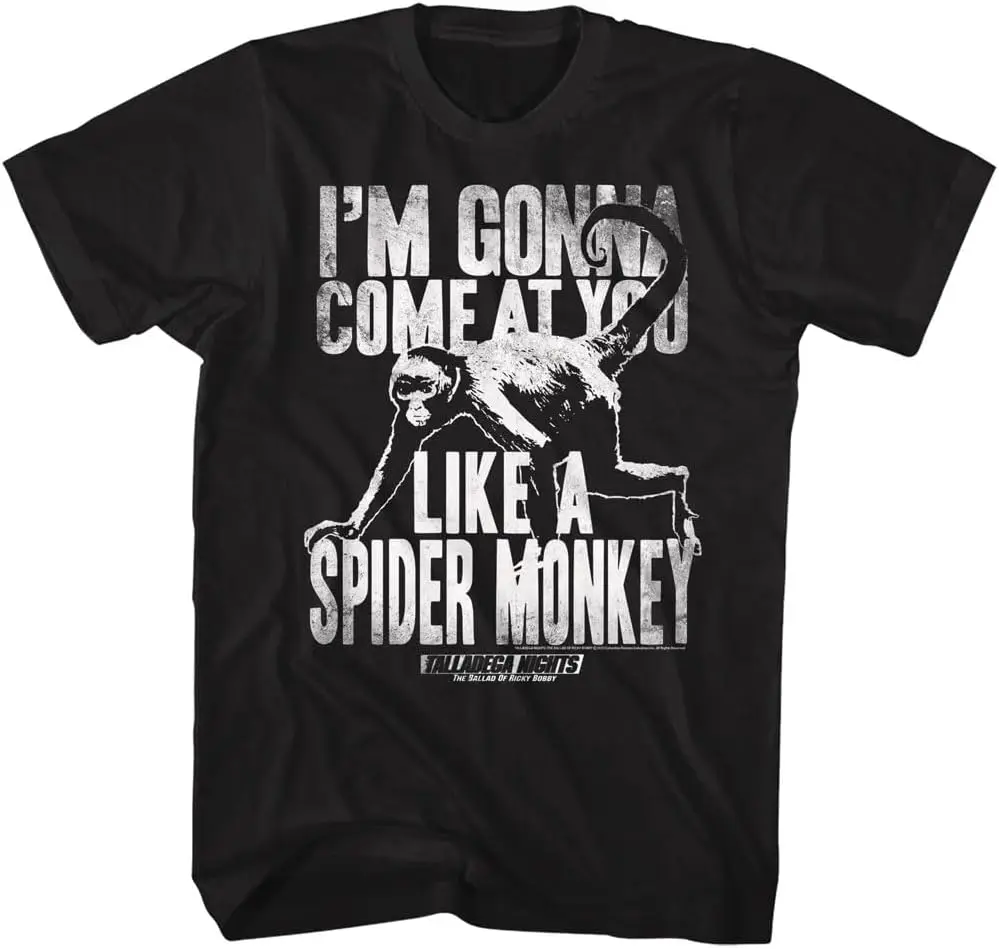 Talladega Nights Movie I'm Gonna Come At You Like A Spider Monkey Mens Short Sleeve T Shirt Graphic Tees Black 100% Cotton Trendy Y2K Short-Sleeve Tee – Soft, Quick-Drying,  Wrinkle Resistant Light Cotton Graphic Tshirt Soft Stretchy Casual