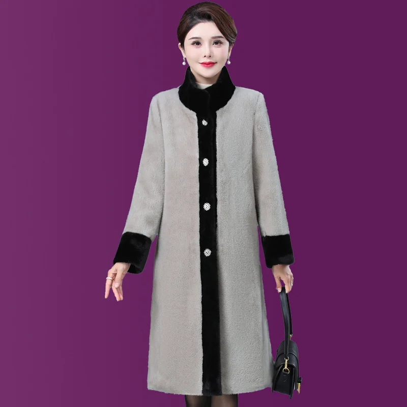 New 2024 Fashion Winter Jacket Women Imitation Mink Fleece Coat Mid Length Imitation Fur Coat Middle aged Female Outerwear