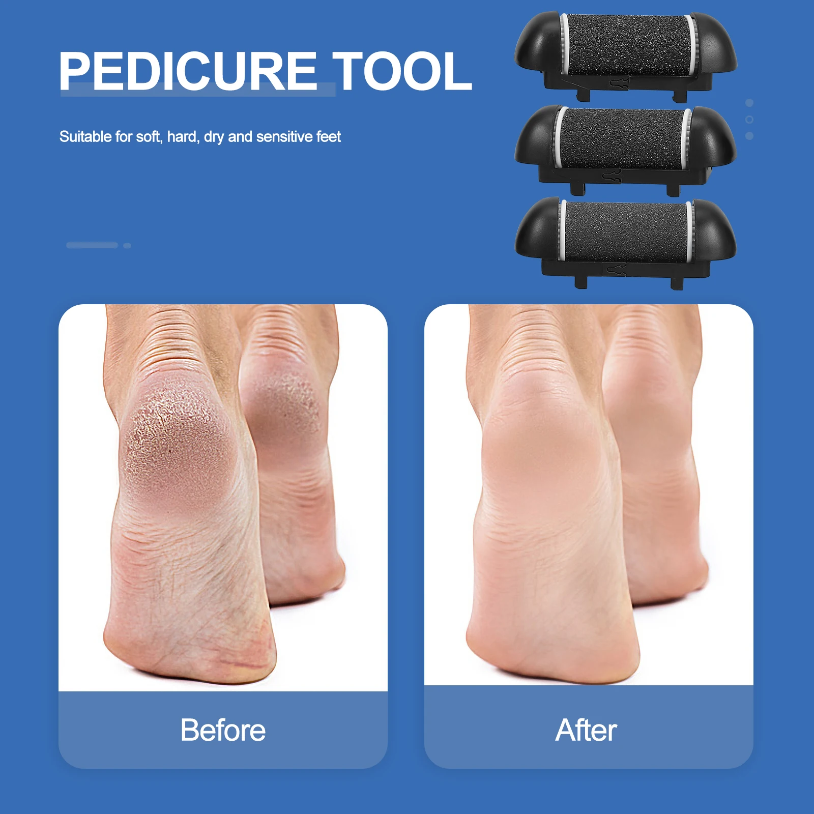 

3Pcs Foot Grinder Replacement Roller Refill Set Callus Remover File Rollers Electric Foot File Pedicure Supplies Rough Skin