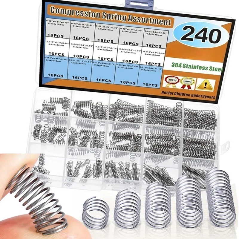 15 مقاسًا 304 مجموعة متنوعة من زنبرك الضغط من الفولاذ المقاوم للصدأ مع صندوق نوابض صغيرة للإصلاحات الميكانيكية ومشاريع منزلية ذاتية الصنع #1