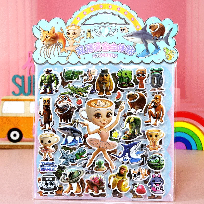 تونغ تونغ صحور فقاعة ملصقات الحيوانات الدماغ الإيطالية الشارات مقاوم للماء الكتابة على الجدران الثلاجة القرطاسية الاطفال شارات الحفلات الهدايا #3