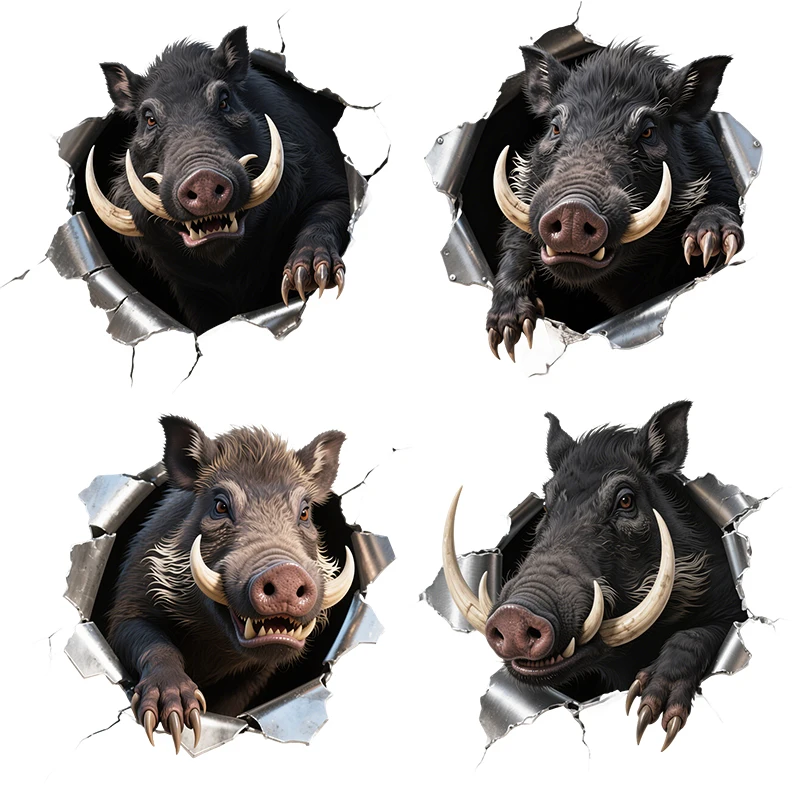 Three Ratels CAB57 Fierce Wild Boar Piercing Wall Stickers for Home Decoration Funny car body decals