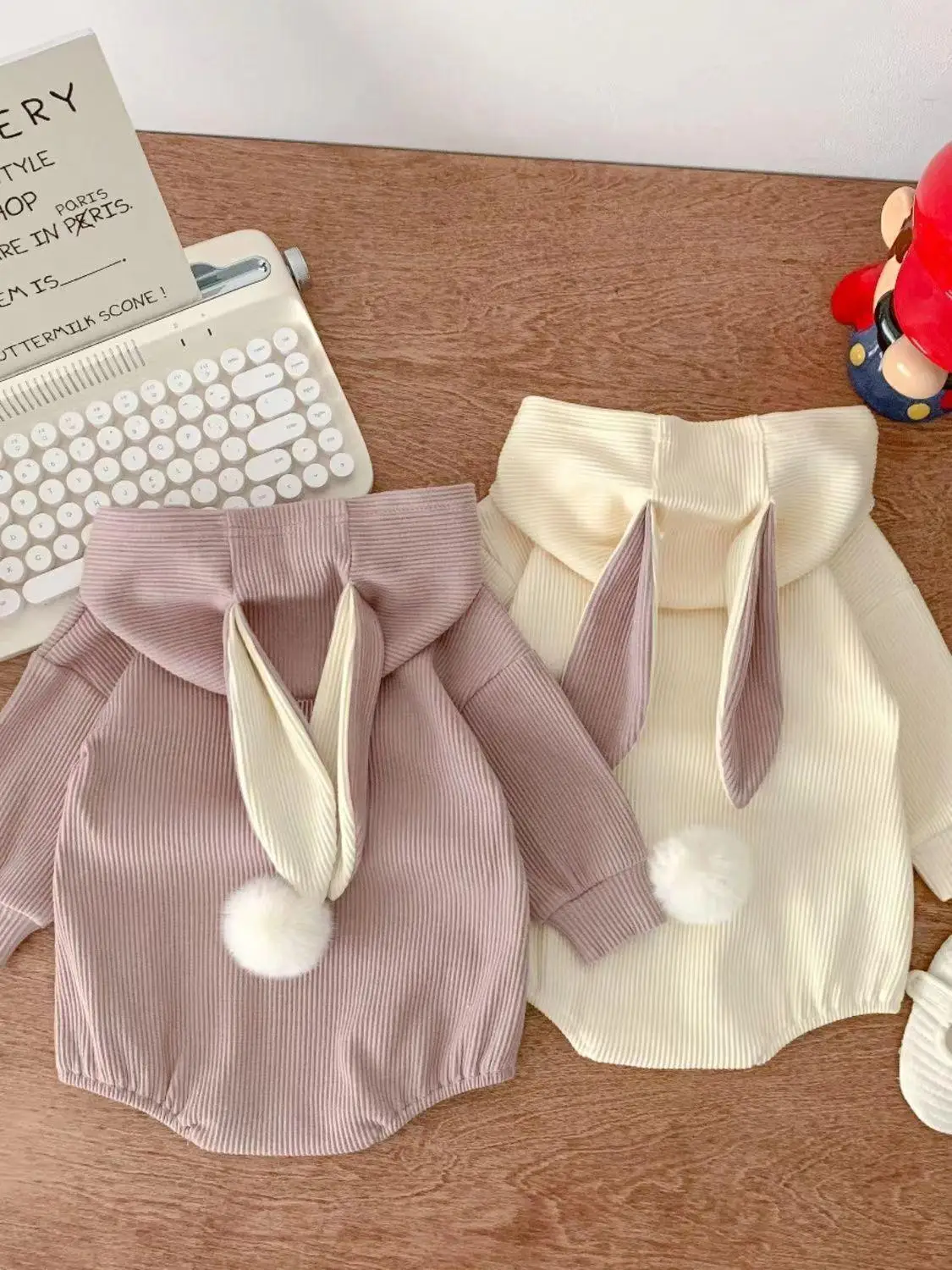 Topi Musim Semi Bulu Kelinci Lucu Trendy Long Sve Baby Rer untuk Bayi Princ Sle Faion Set Pakaian Kerja Wanita