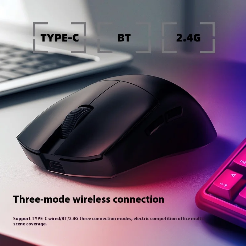 Irok HE3 ماوس لاسلكي بلوتوثPaw3395 ماوس ألعاب رياضي ثلاثي الوضع خفيف الوزن لألعاب الكمبيوتر مخصص بطارية قابلة للتبديل