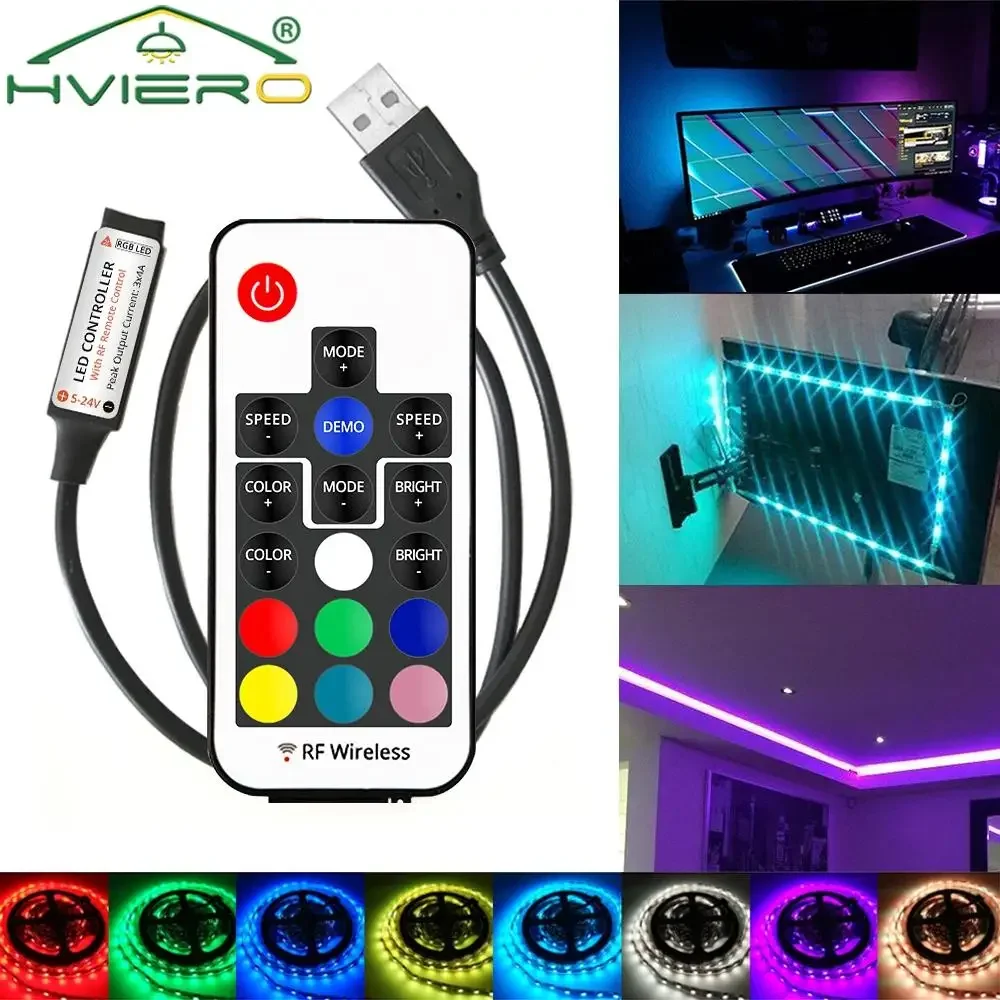 Mini RF Controller DC 5V USB RGB 17Key Radio frequency Seven 144W High Power Led Light Strip Remote Dimmer Switch Color Changer