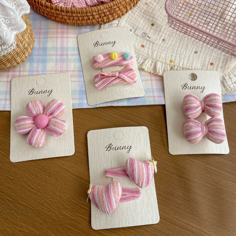 Hair Clips and Hair Ties Pink Stripe Heart Bow Sweet Versatile for Baby Soft Non Slip Non Hurt Cute Daily Party Headwear Premium