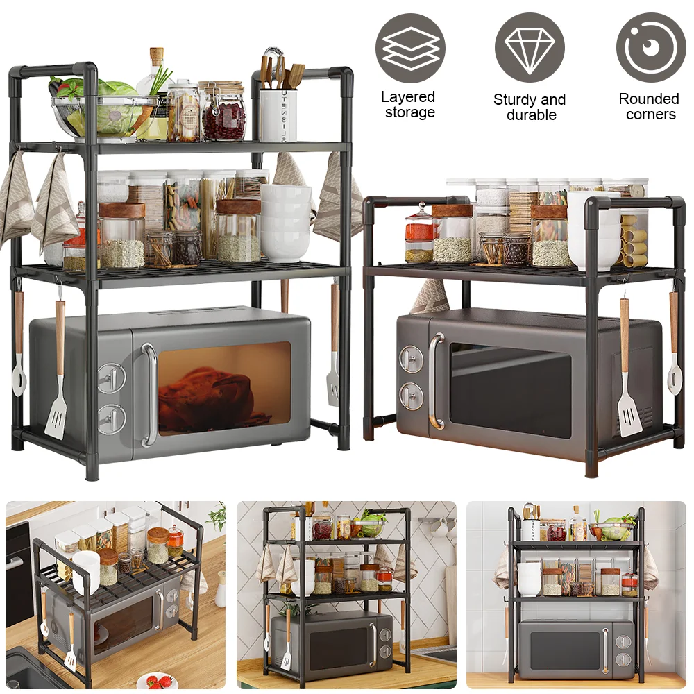 MultiPurpose Kitchen Storage Rack with Tool Hooks
