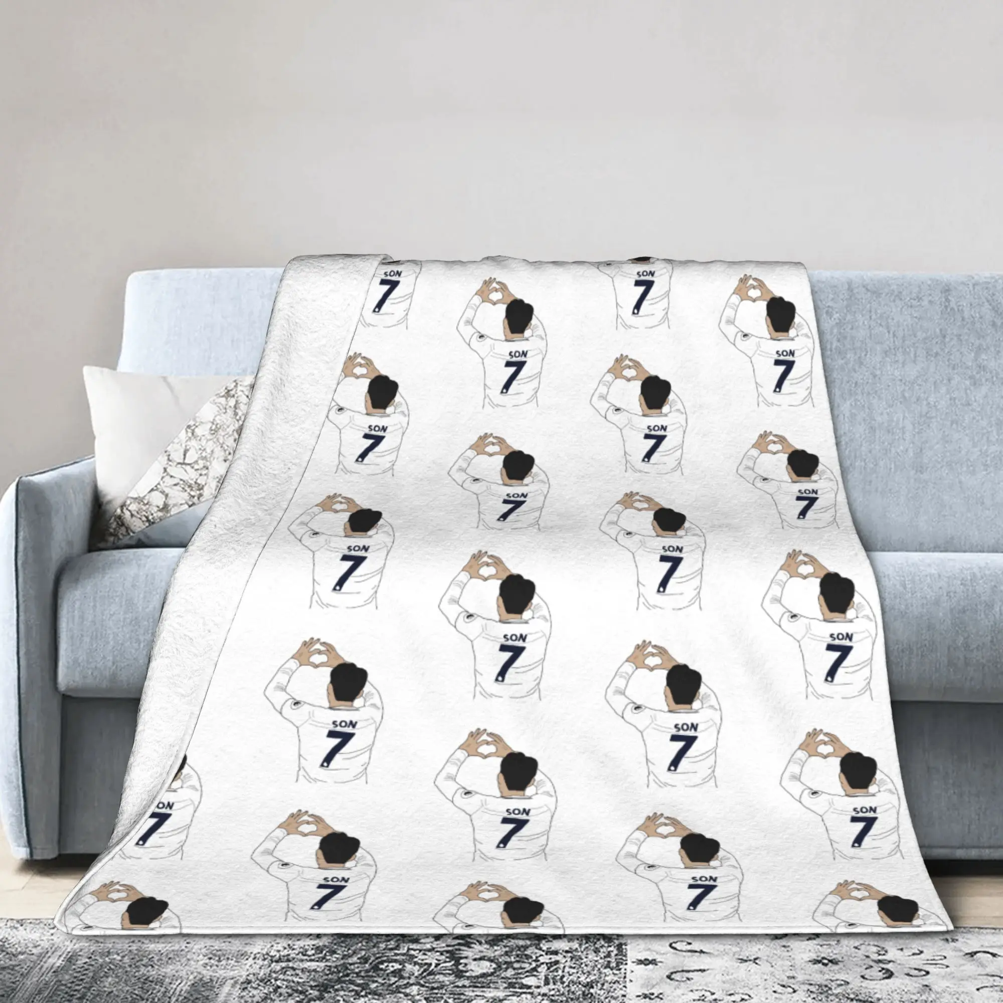 Son Heung-Min Soccer Football Wool Blankets Number 7 Novelty Throw Blankets for Home Hotel Sofa  125*100cm Bedspreads