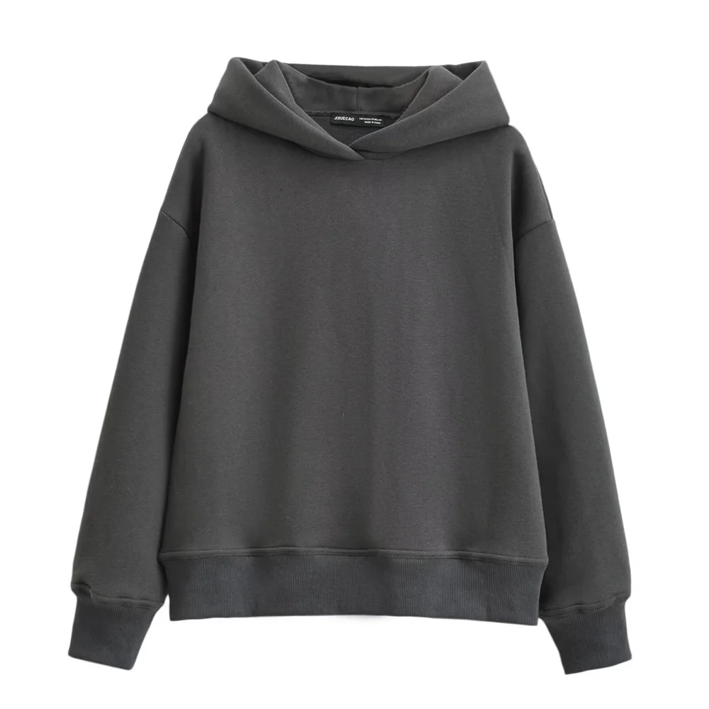 PB&ZA 2024 Early Autumn New Women\'s Fashion Solid Color All-match Casual Loose Hooded Long-sleeved Sweatshirt