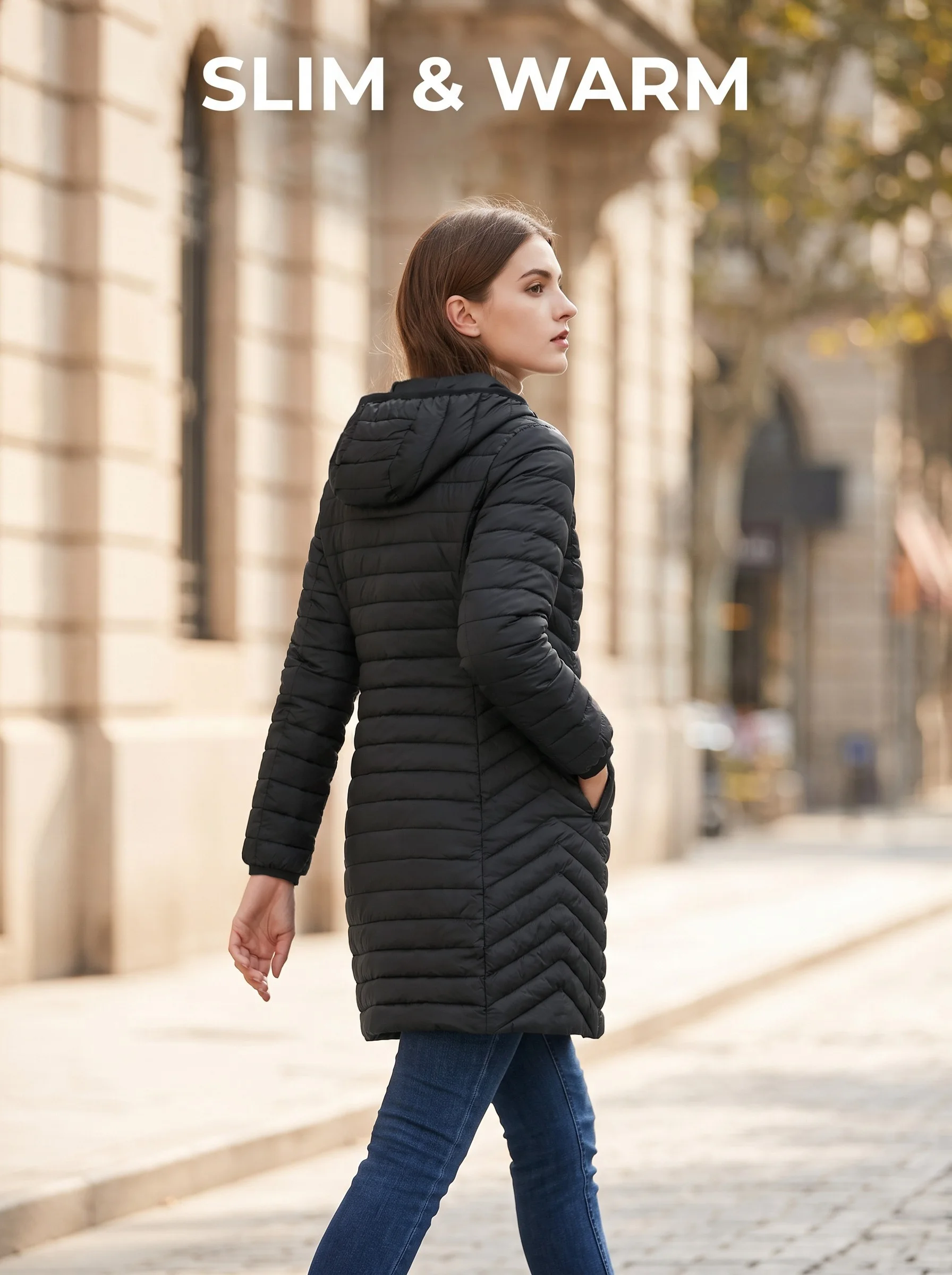 Ultralight Packable Puffer Coat for Women Long Warm Loose Solid Outwear with Detachable Hood