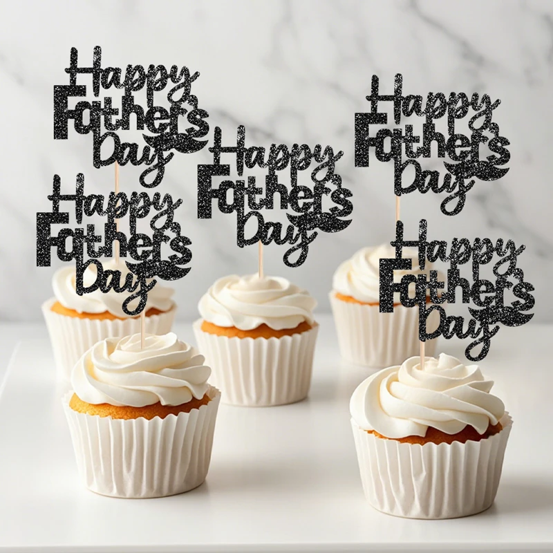 YOMDID 24 Stück Happy Father's Day Kuchendeckel, glitzernde Cupcake-Topper zum Vatertag, Geburtstagstorte, Dekorationen, Kuchendekorationszubehör
