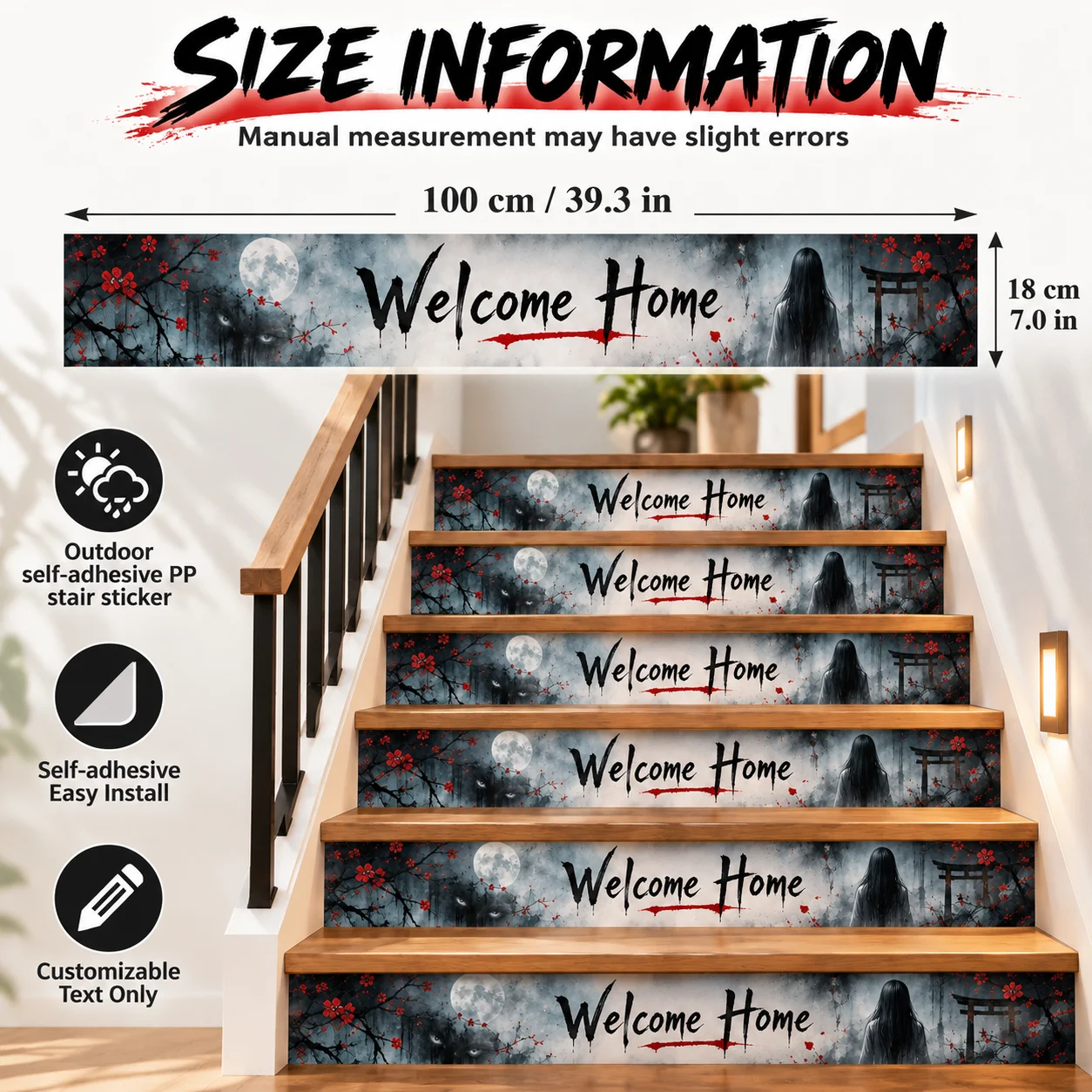 Custom Text Stair Riser Decals Set Removable Self‑Adhesive PP Stickers with Matte/Gloss Film Personalized Decor Staircase