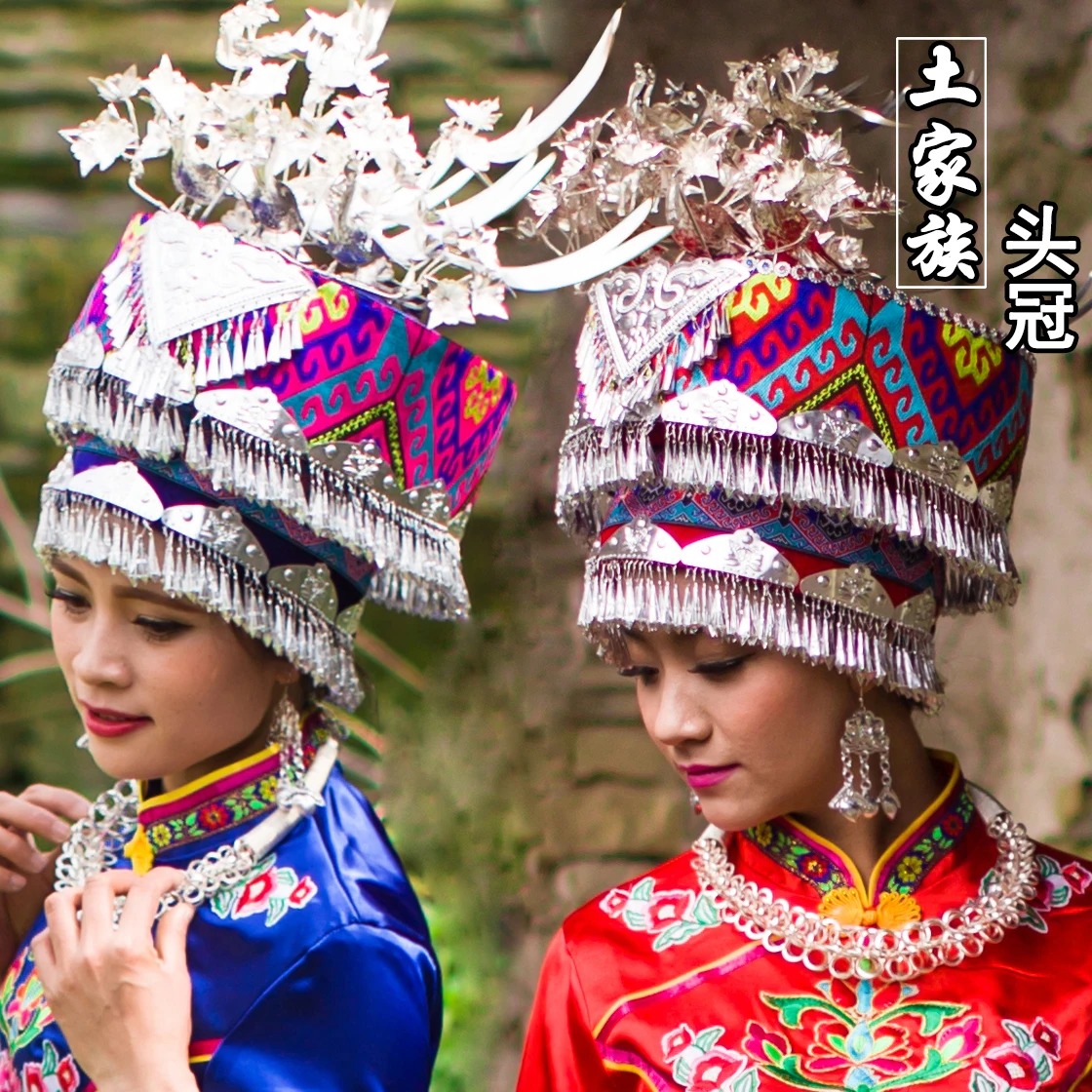 Ethnic Fashion Minority Group Miao Hmong Festival Gorgeous Hair Tiara Female Hat Performance Stage Dance Accessory Travel Photo