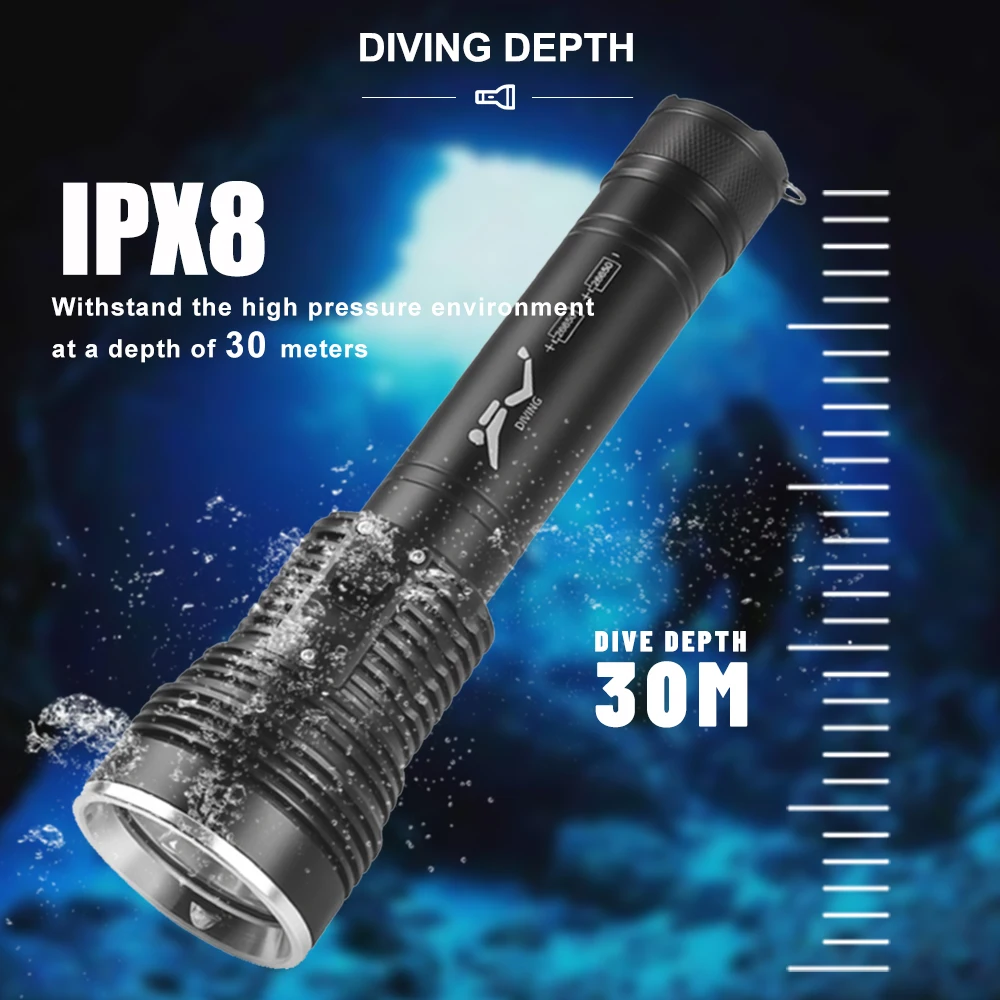 Asafee Waterproof Canister LED Diving Flashlight 3000LM 1000M Range Scuba Lantern 30M Underwater Lamp Magnetic Switch Torch