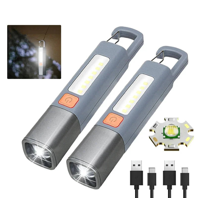 Przenoลna latarka LED o mocnym ลwietle z zoomem Wbudowany akumulator USB z haczykiem Lampa wiszฤ
ca kempingowa Lampa boczna COB