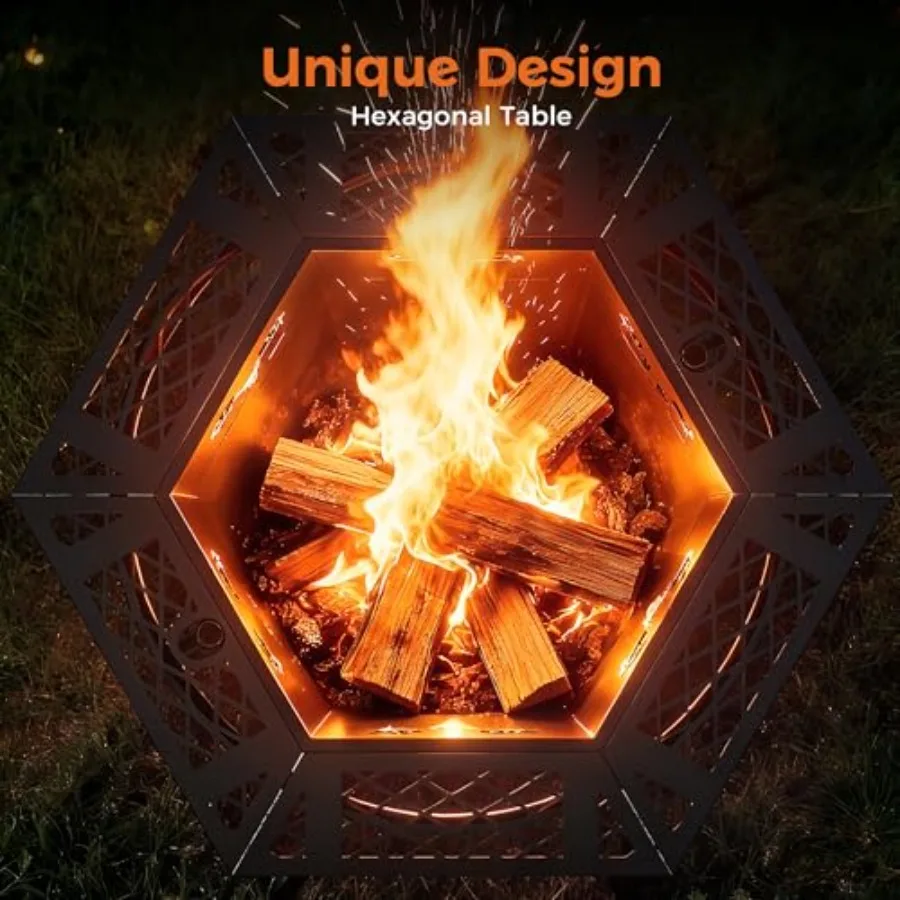 Outdoor fire pits for backyard wood burning use, steel construction, black finish, includes 2 adjustable grills for versatile c